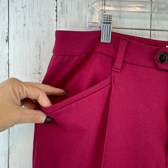 Anthropologie Dark Pink Raspberry The Essential Slim Flare Trousers Pant Size 14 - Picture 4 of 15